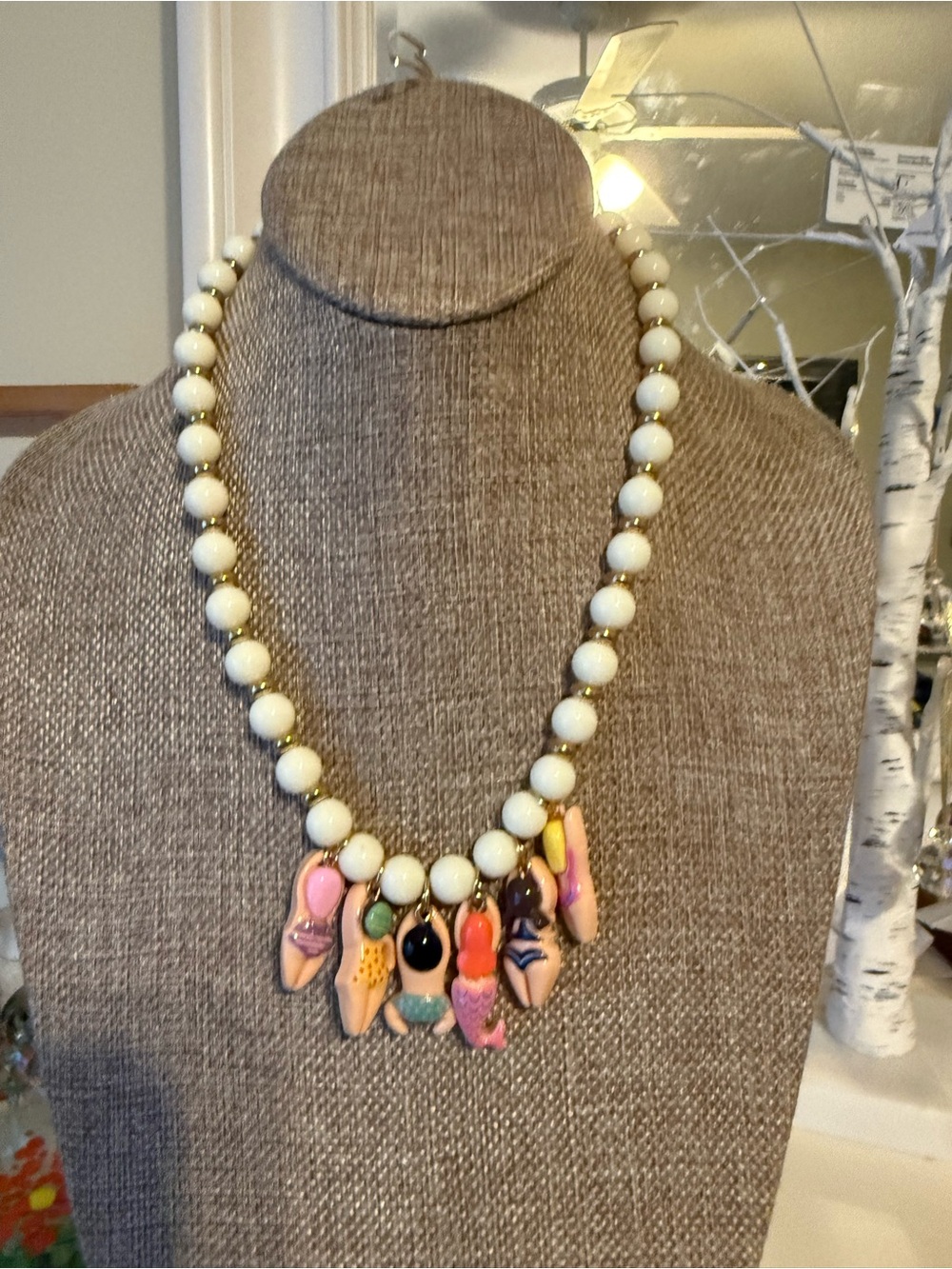 Beaded Statement Necklace with Multicolor Beachy Charms -